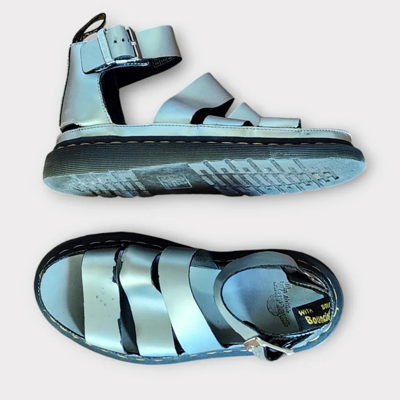 Dr. Martens Women Clarissa II Platform Sandals Size EU 38 US 7 Silver Straps